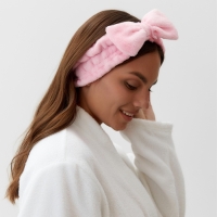 Повязка для умывания из микрофибры Доляна &laquo;Бантик&raquo;, цвет розовый