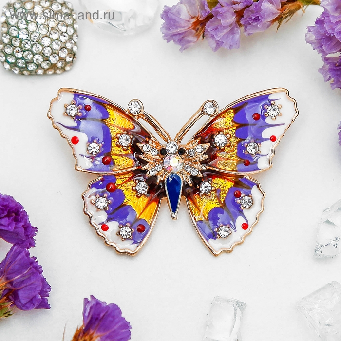 Брошь &laquo;Бабочка&raquo; мозаика малая, цветная в золоте
