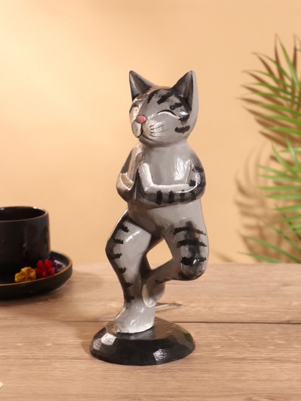 Сувенир интерьерный "Кот-йог" дерево 28 см