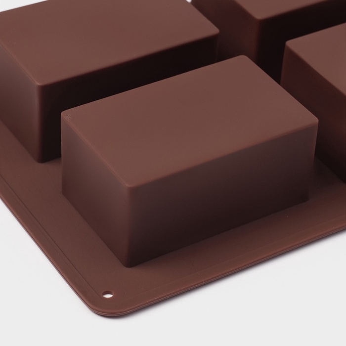 Форма для выпечки Доляна &laquo;Прямоугольник&raquo;, силикон, 21,5&times;15,3&times;3,7 см, 4 ячейки (7,7&times;4,8 см), коричневый