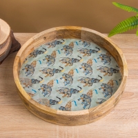 Поднос круглый с бортиками "Мудрый слон" дерево манго 35х35х6,5 см