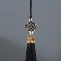 Подвеска текстиль, пластик "Узел счастья и бесконечности" тёмный шоколад 0,7х1х9,5 см