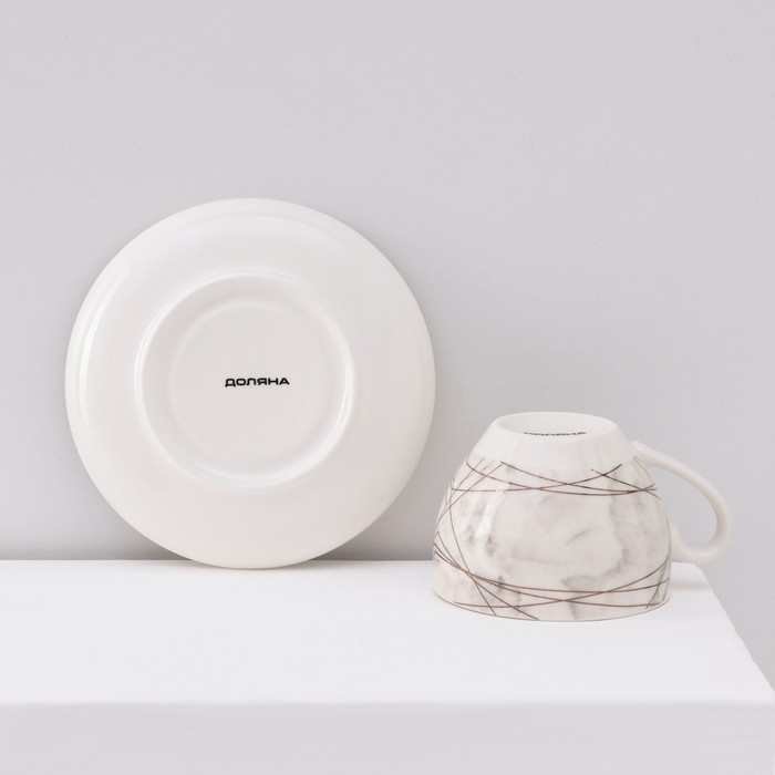 Сервиз фарфоровый чайный Доляна &laquo;Мрамор&raquo;, 12 предметов: 6 чашек 280 мл, 6 блюдец d=15 см, цвет серый