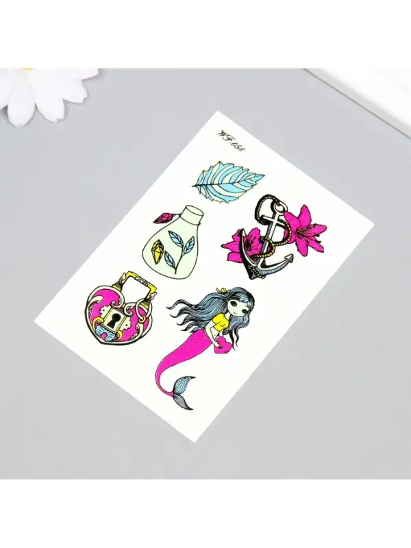 Переводные тату цветные &laquo;Любовь русалки&raquo;, временные татуировки светящиеся, 14.3&times;7.5 см