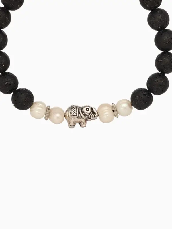 Браслет "Слоник" жемчуг, лава, длина 18 см