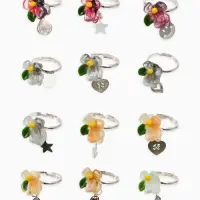 Кольцо &laquo;Выбражулька&raquo; цветок с подвеской, МИКС, безразмерное (фас. 36 шт.)