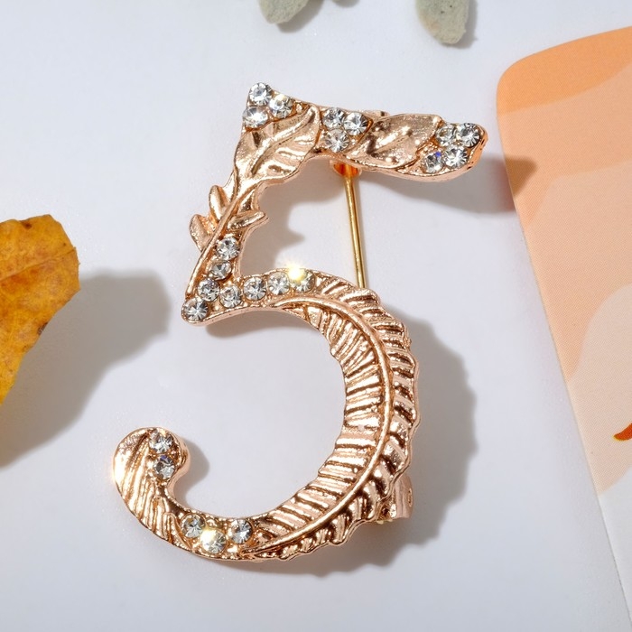 Брошь &laquo;Школа&raquo; пятёрка, цвет белый в розовом золоте