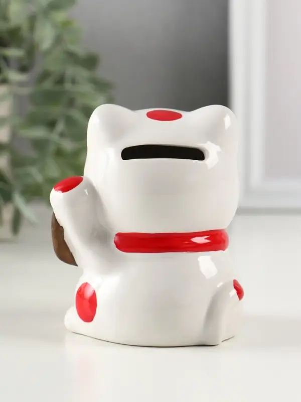 Копилка керамика "Манэки-нэко - иероглиф удача" розовый 7,2х8,3х10 см