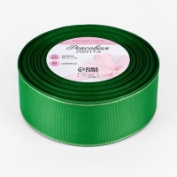 Лента репсовая 40мм*25&plusmn;1ярд(23м&plusmn;1м) серебряные нити №019 зелёный АУ