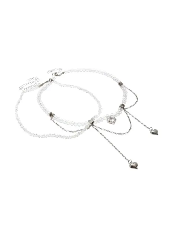 Колье "Акцент" сердце, двойное, цвет белый в серебре