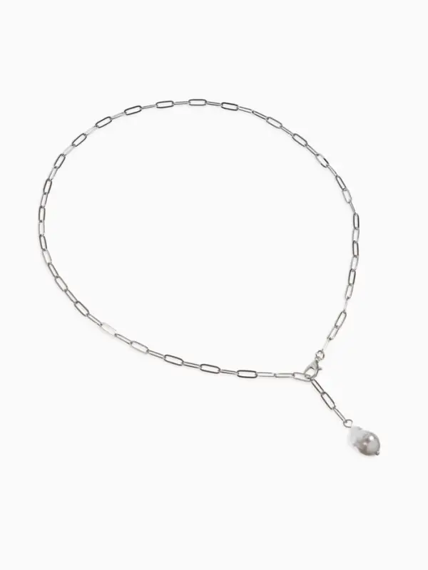 Цепь с бусиной "Жемчужина", вытянутое звено, цвет белый в серебре