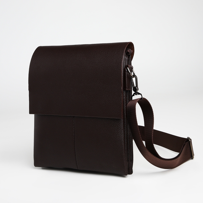 Сумка мужская через плечо TEXTURA, наружный карман, цвет коричневый