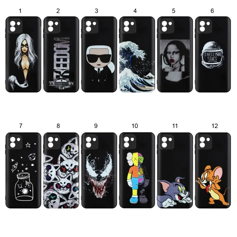 Чехол Samsung A03 TPU 1.0mm матовый черный с принтами