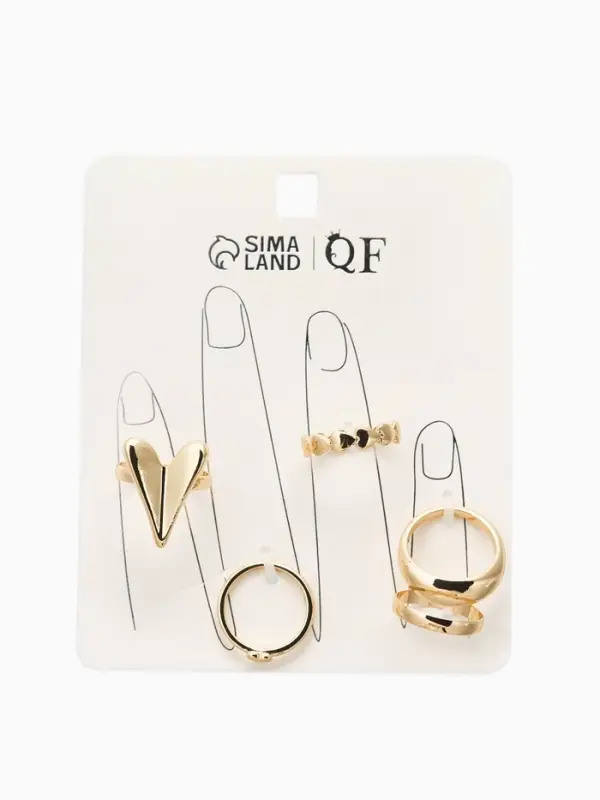 Набор колец 5 шт "Новый стиль" сердечки, размер МИКС, цвет золото