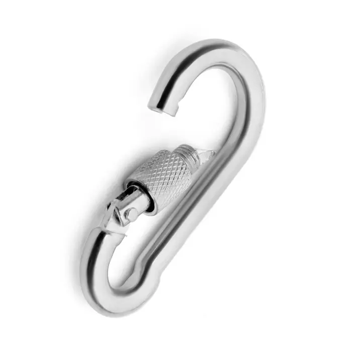 Карабин монтажный с фиксатором ТУНДРА krep, DIN5299D, 7&times;70 мм, оцинкованный, 1 шт.