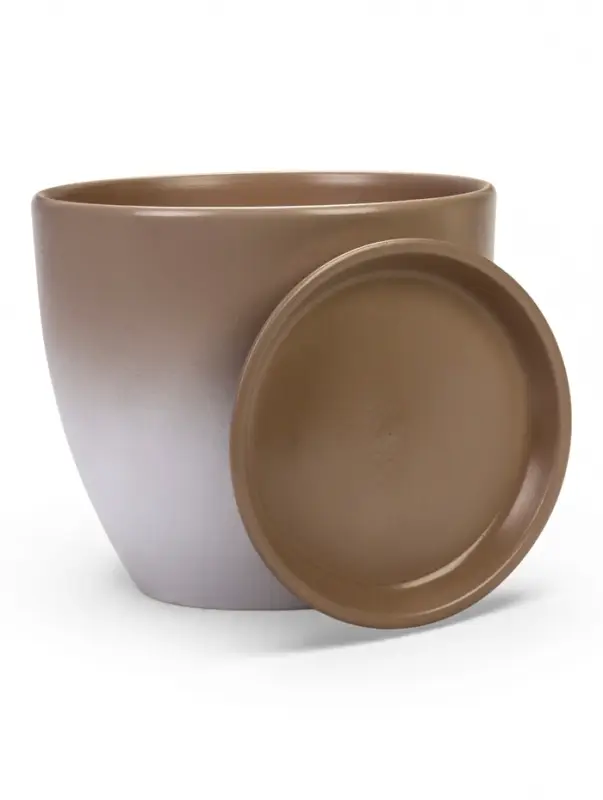 Набор горшков цветочный поддоном 4 шт 0,6 / 1,4 / 2,5 / 5 л керамика капучино Туман