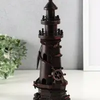 Сувенир интерьерный дерево "Маяк со штурвалом" красно-коричневый 10х10х30 см