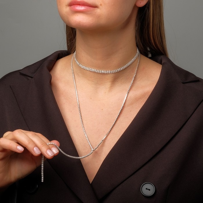 Чокер &laquo;Лёд&raquo;, цвет белый в серебре 2 ряда, 44,5 см