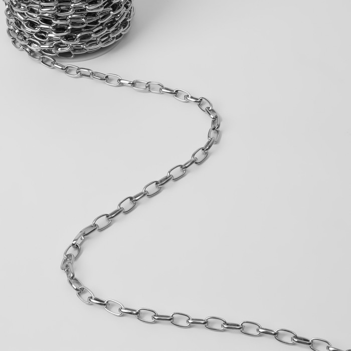 Цепочка для сумки, металлическая, овальное звено, 11 &times; 6 мм, 10 &plusmn; 0,5 м, цвет серебряный