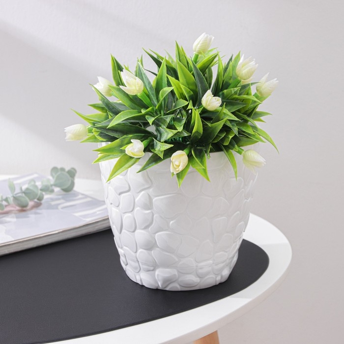 Горшок для цветов с поддоном &laquo;Камешки&raquo;, 3 л, пластик, белый