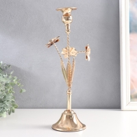 Подсвечник металл на 1 свечу "Три цветка" d-2,5 см золото 10х10х33 см