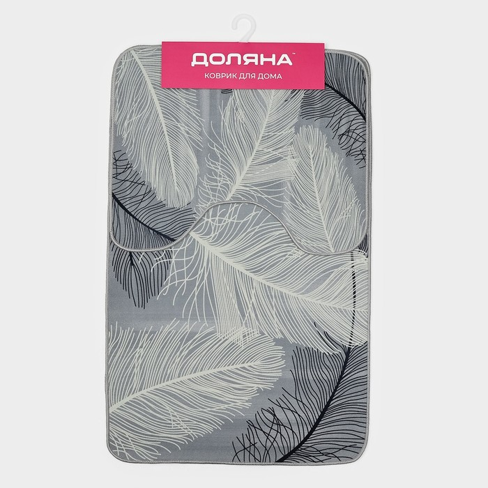 Набор ковриков для ванной и туалета Доляна &laquo;Пёрышки&raquo;, 2 шт, 50&times;80 см, 40&times;50 см, цвет серый