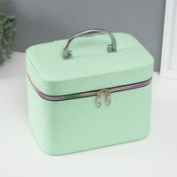 Шкатулка кожзам с зеркалом "Сердца" св-зелёная набор 3 шт 19х10,5х10,5 21х13х14 15х23х17 см