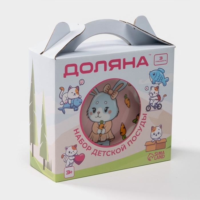 Набор детской посуды из керамики Доляна &laquo;Лапочка зайка&raquo;, 3 предмета: кружка 230 мл, миска 400 мл, тарелка d=18 см