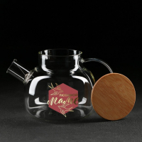 Чайник стеклянный заварочный с бамбуковой крышкой &laquo;Любимой маме&raquo;, 1000 мл