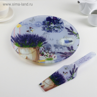 Тортовница стеклянная с лопаткой Доляна &laquo;Лаванда&raquo;, d=30 см, лопатка 26,5&times;7 см