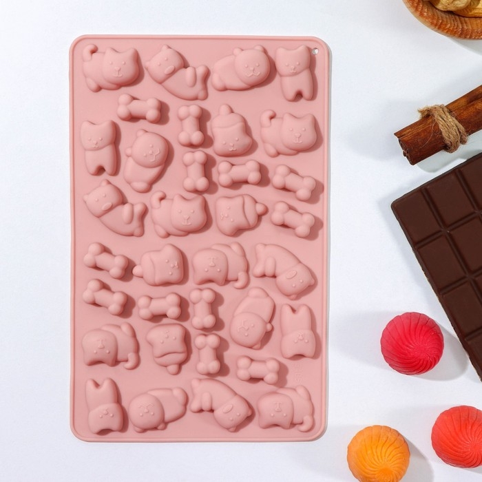 Форма для мармелада Доляна &laquo;Домашние питомцы&raquo;, силикон, 19,5&times;12,5&times;1 см, 34 ячейки, цвет МИКС