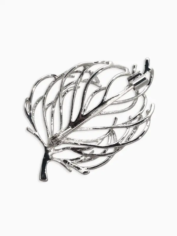 Брошь "Лист" веточка, цвет серебро