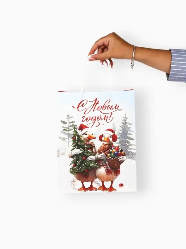 Набор пакетов крафтовых &laquo;С Новым счастьем!&raquo;, 10 шт, 21 &times; 27 &times; 11 см