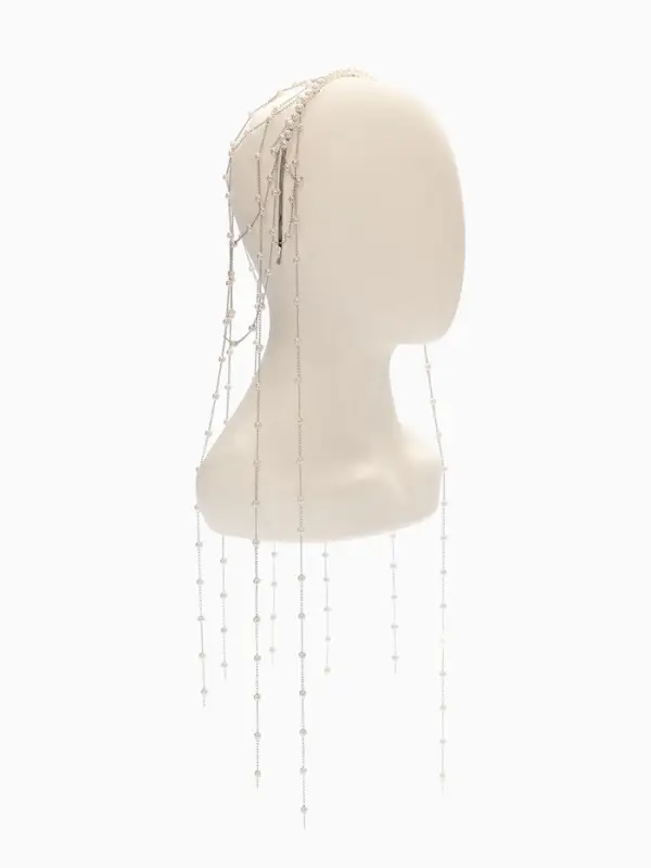 Украшение для волос &laquo;Паутина&raquo;, с бусинами, 55 см, белое в серебре