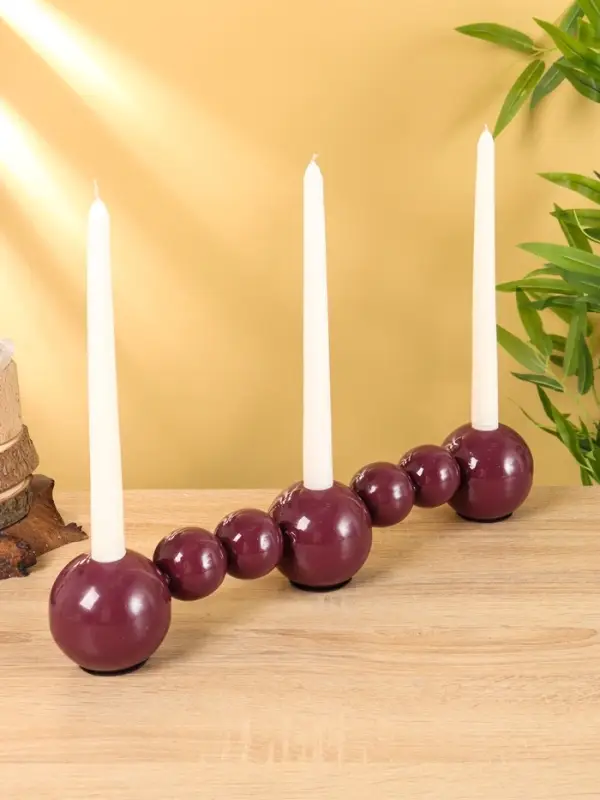 Подсвечник на 3 свечи &laquo;Бусы&raquo;, с 7 сферами, 44&times;8&times;8 см, баклажановый