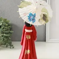 Сувенир полистоун "Девочка в кимоно с зонтиком" красный 12х13,8х25 см