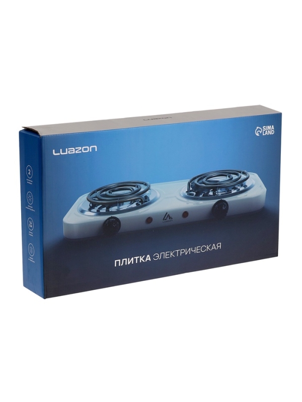 Плитка электрическая Luazon LHP-003, 2 конфорки, 2000 Вт, нагреватель спираль, белая