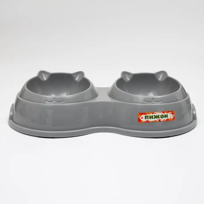 Миска двойная пластиковая, 25 х 14 х 5 см, серая