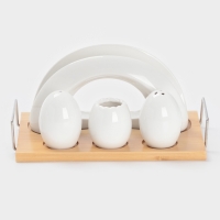 Набор для специй на бамбуковой подст 4 шт, солонка, перечница, салфетница, зубочист