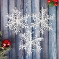 Ёлочные игрушки, набор 3 шт. &laquo;Зимнее волшебство. Снежинка - пушинка&raquo; пластик, d-14 см, белый