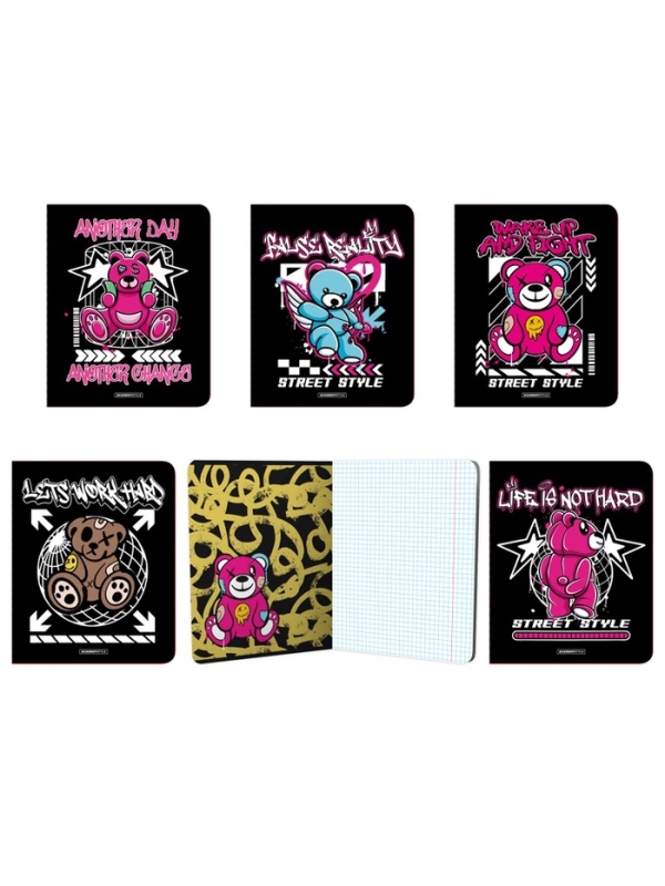 Тетрадь 48л кл Мишки-мотивашки, обл карт, softouch, выб УФ-лак, МИКС