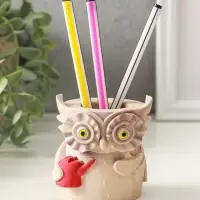 Карандашница "Сова с лейкой", 8х8 см, гипс, слоновая кость