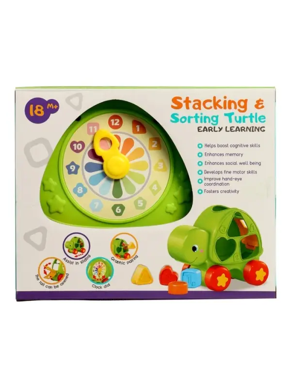 Развивающий сортер "Черепашка" с циферблатом, на колесиках