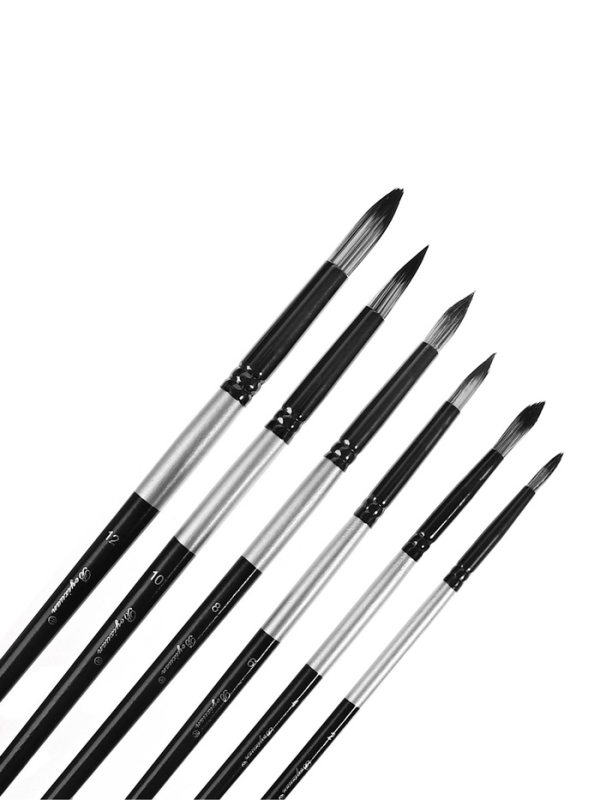 Набор кистей синтетика круглые 6 штук черно-серые (№2,4,6,8,10,12)