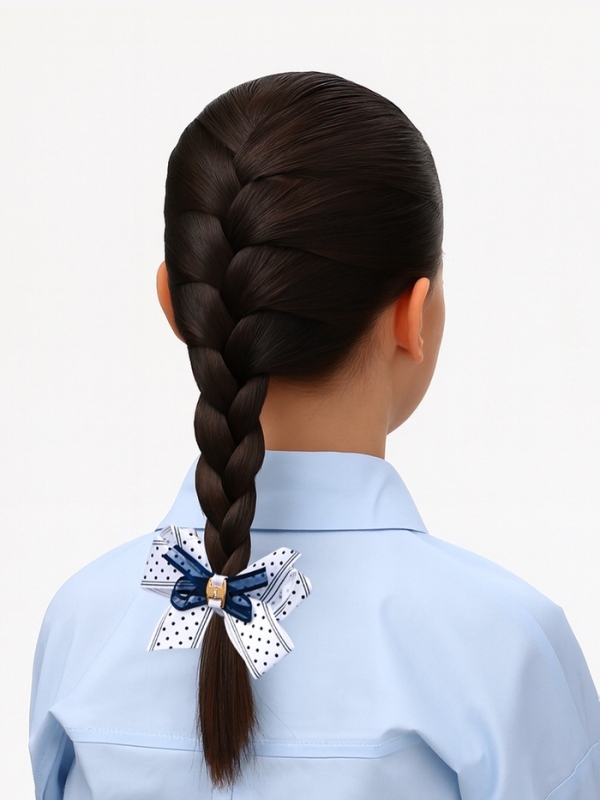 Резинка для волос &laquo;Школьница&raquo;, бант полоски горох, 8 см, бело-синяя