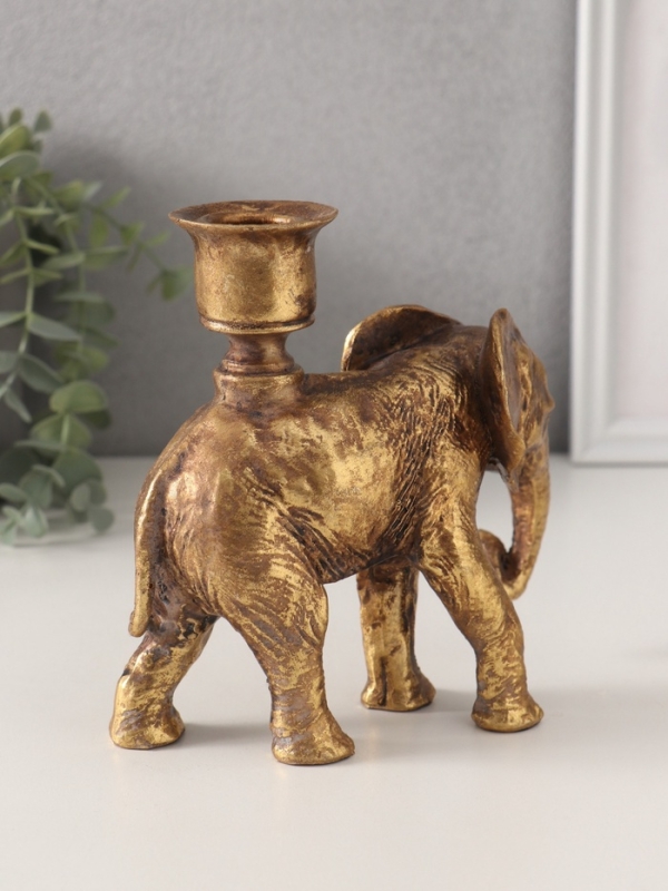 Подсвечник полистоун на 1 свечу "Индийский слон" золото 14х6х15 см