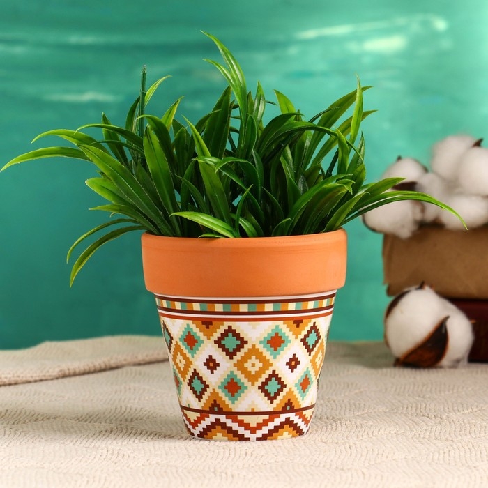 Горшок "Трапеция" терракот с узором, 9х9см, МИКС