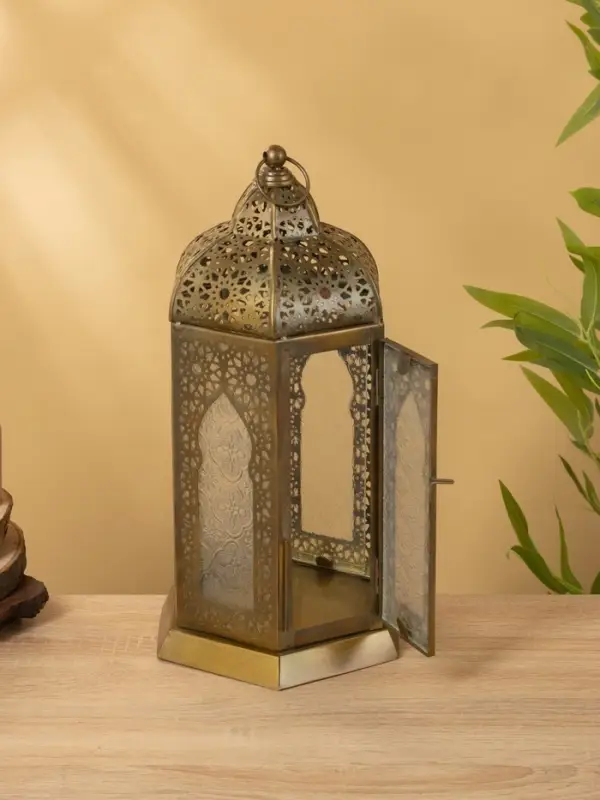 Подсвечник фонарь "Золотое кружево" железо 19,5х19,5х35,5 см