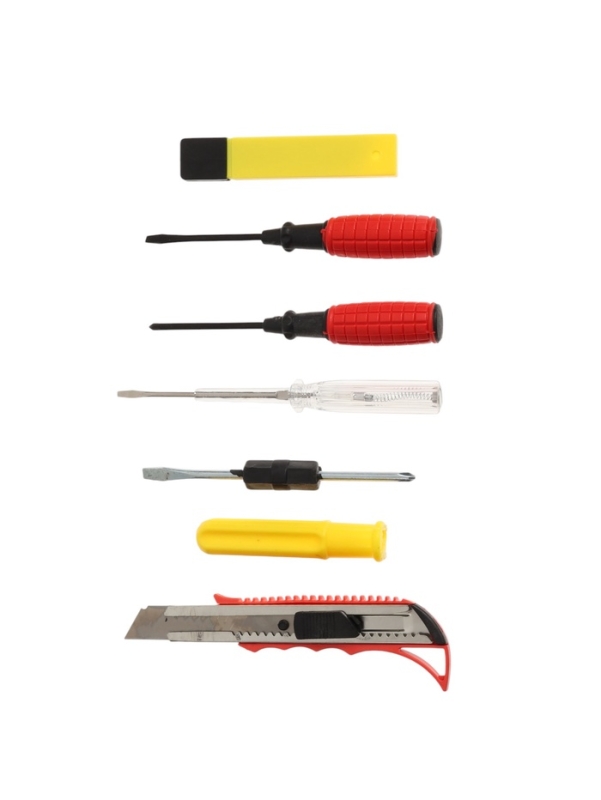 Набор инструментов в блистере ЛОМ, нож, отвертки PH1 и SL5, 2 в 1, индикаторная, 5 шт.