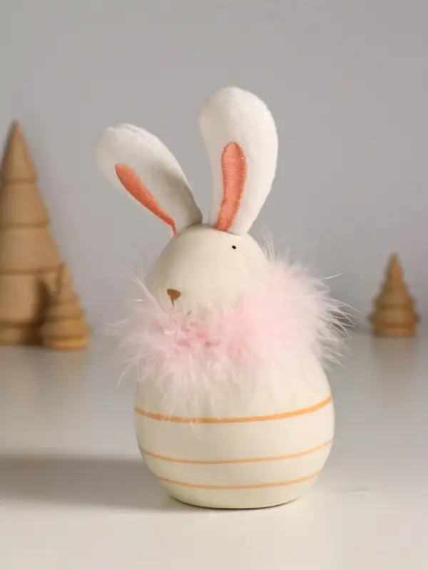 Сувенир керамика, текстиль "Зайчик с пухом, круглый" 7,4х7,4х15,5 см